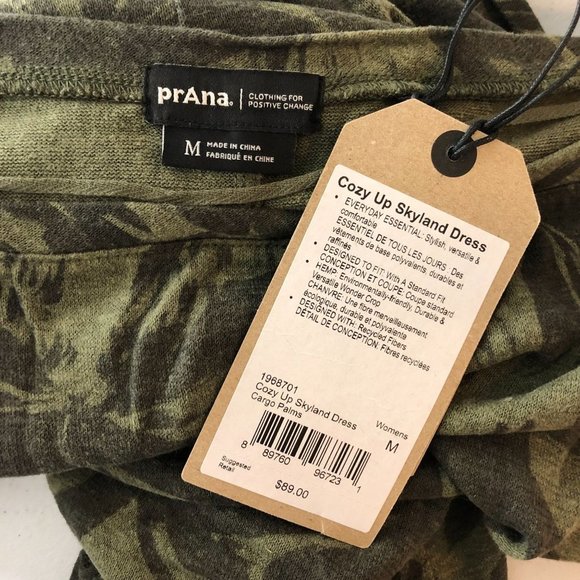 prAna Cozy Up Skyland Dress Maxi Drop Waist Boat Neck Cargo Palms Olive Green M - Picture 6 of 7